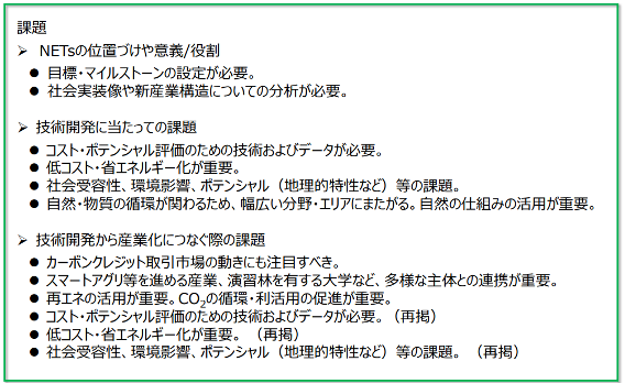 NETsに関するグリーンイノベーション戦略推進会議WGでの指摘内容(概要)